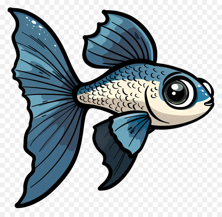 Lingua di pesce blu fumetto guppy che sporge il pesce aggressivo - Pesce blu minaccioso a bocca aperta