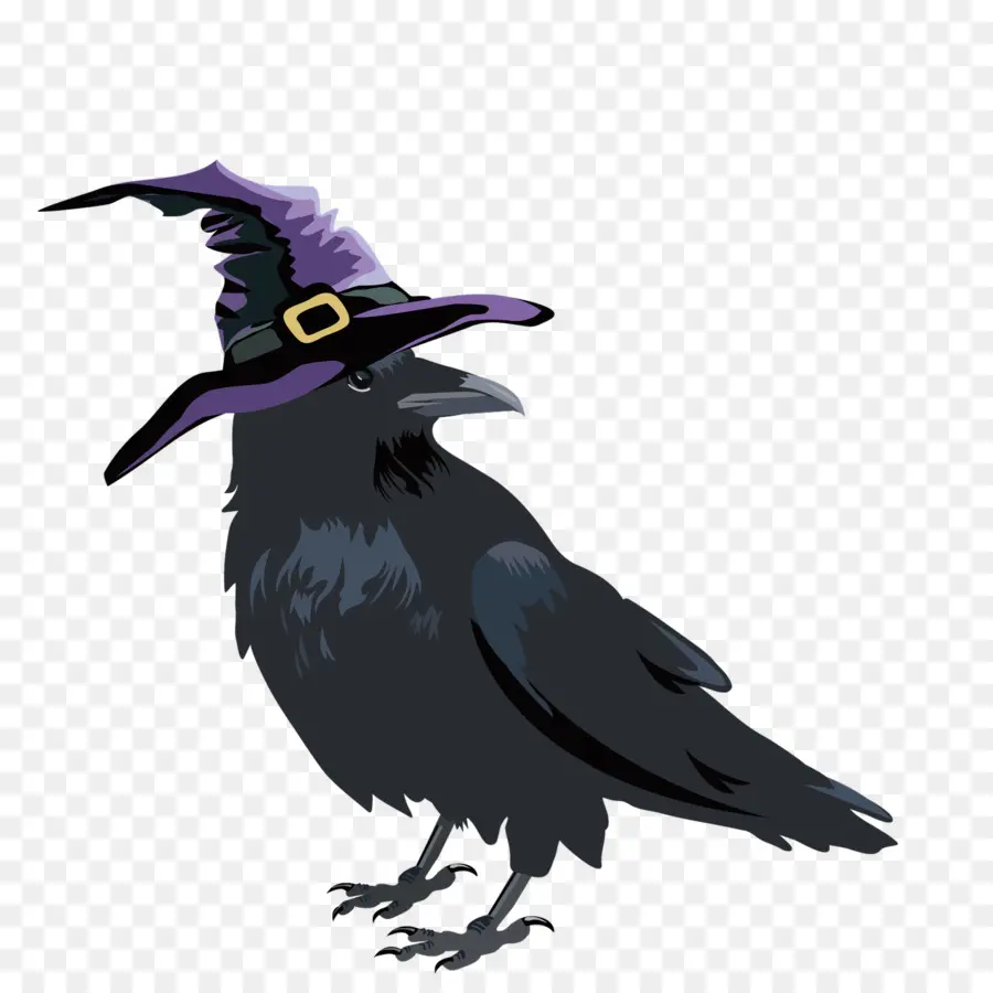 Halloween - Krähe im Hexenhut mit schwarzen Flügeln