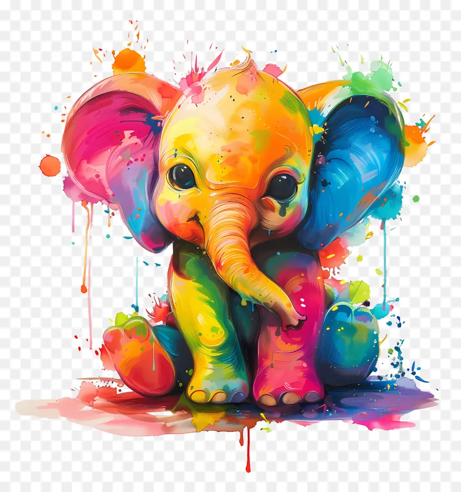 Động vật dễ thương Động vật đầy màu sắc vẽ tranh nghệ thuật động vật dễ thương minh họa con voi vui nhộn thiết kế động vật - Bức tranh voi đầy màu sắc đáng yêu ở tư thế ngồi