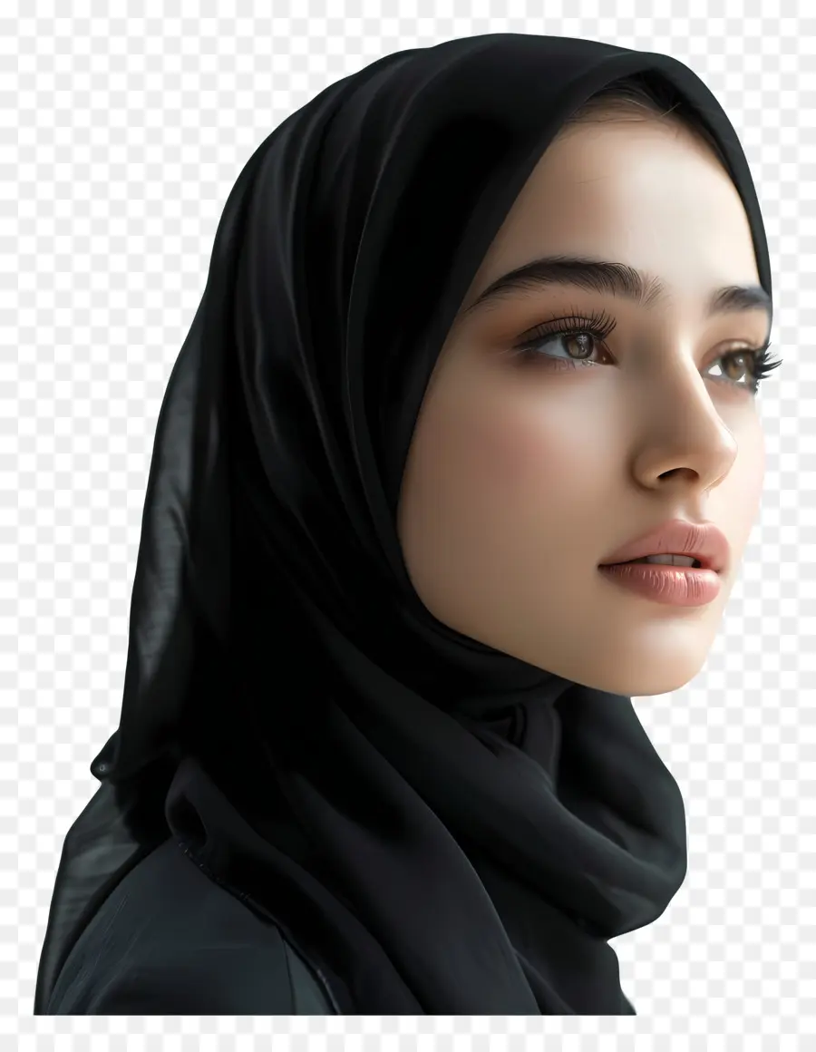Hijab Woman đen Hijab Woman Tóc dài biểu hiện nghiêm túc - Người phụ nữ mặc áo trùm đen với biểu hiện nghiêm túc