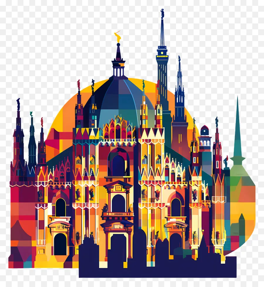 Italia Milano Cattedrale colorato in vetro in vetro Sculture decorate - Cattedrale vibrante con dettagli intricati e luce calda