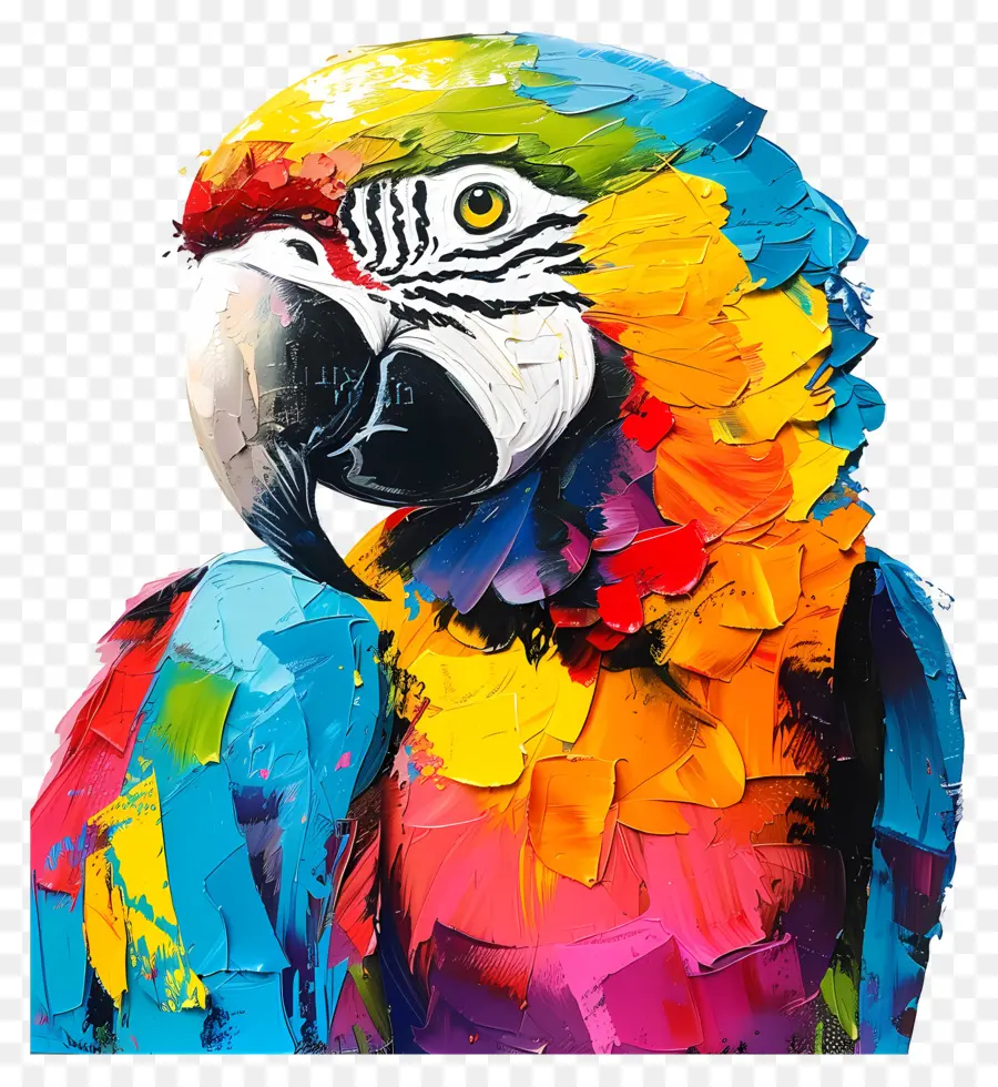 Feder - Farbenfroher Papagei mit blauen und braunen Augen