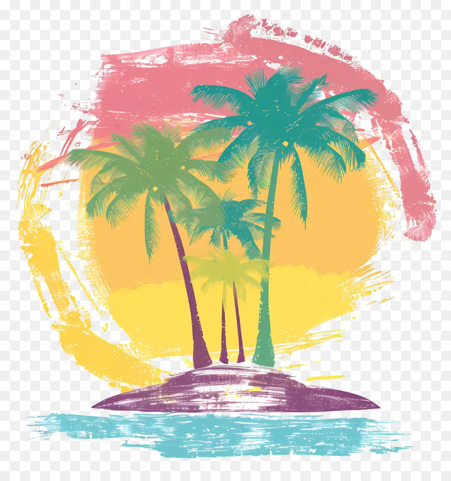 palme - Tre palme triangolari sul tramonto della spiaggia