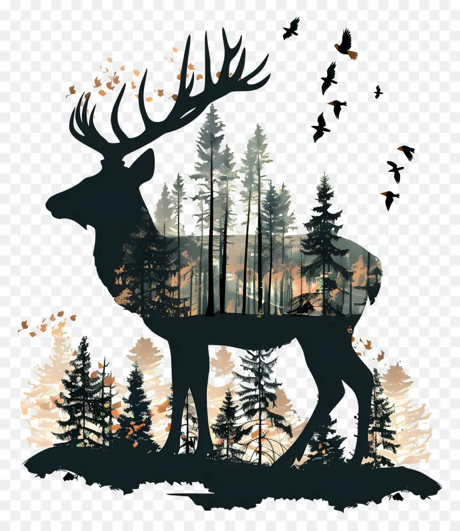 Silhouette di cervo Foresta di cervo Silhouette - Silhouette di cervi pacifici nella foresta
