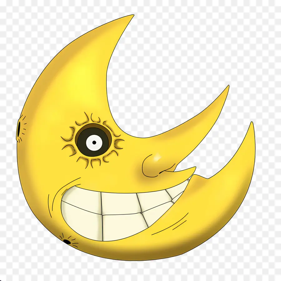 cartoon Mond - Gelber Mond mit lächelndem Gesicht unter Sternen