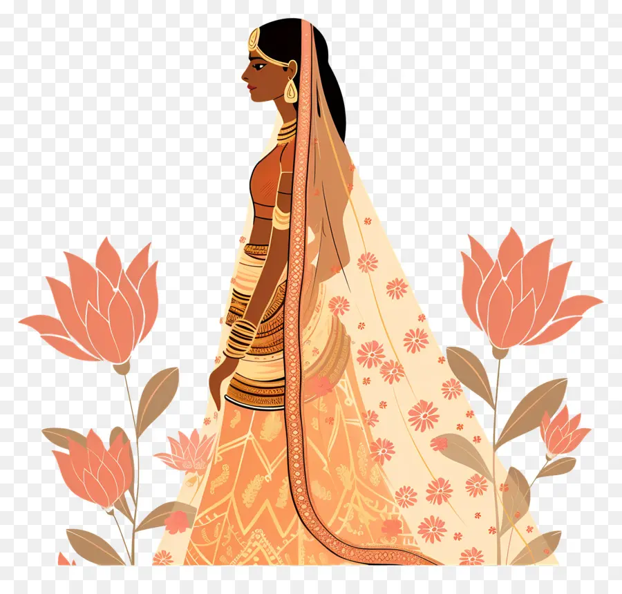 bó hoa - Người phụ nữ Ấn Độ truyền thống được bao quanh bởi những bông hoa