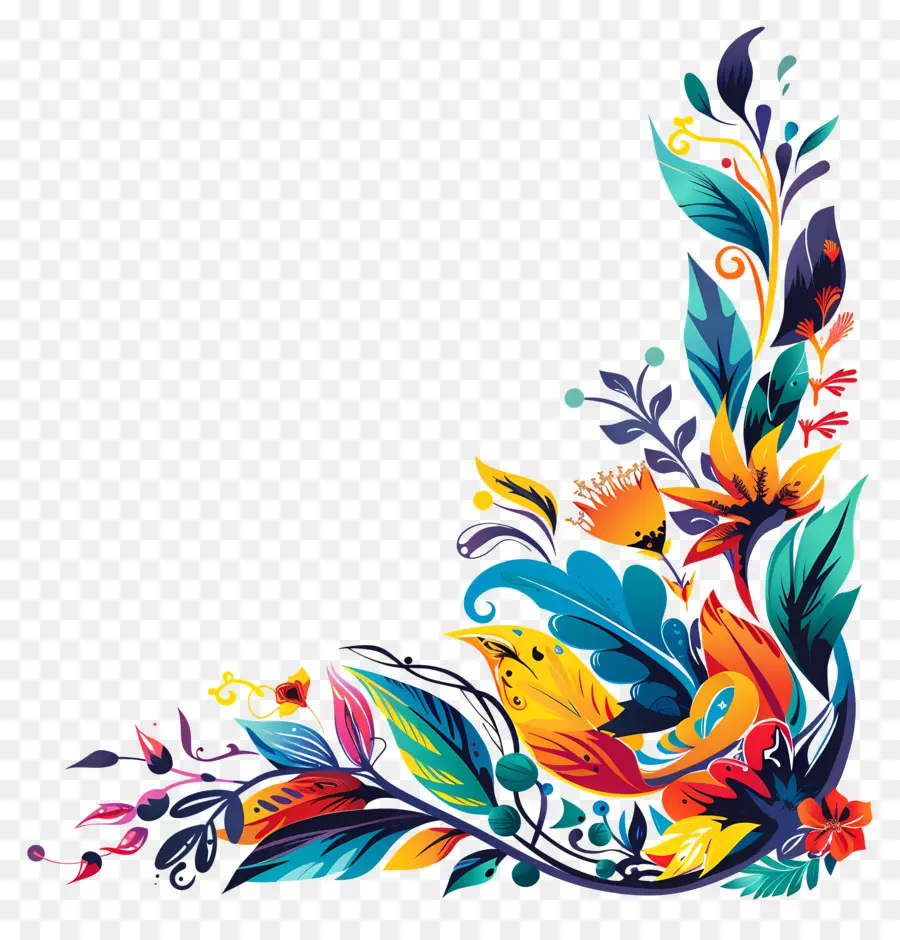 disposizione floreale angolare colorato vibrante simmetrico - Opere d'arte floreali colorate su sfondo nero