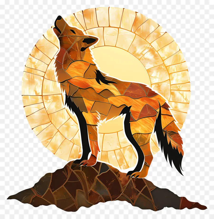 wolf silhouette wolf rocky hill sun serene