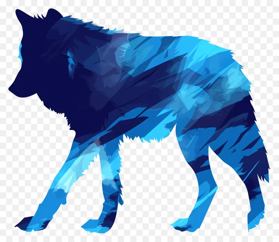 Silhouette lupo lupo blu viola strisce - Ringitura del lupo a strisce, occhi chiusi, pelliccia colorata
