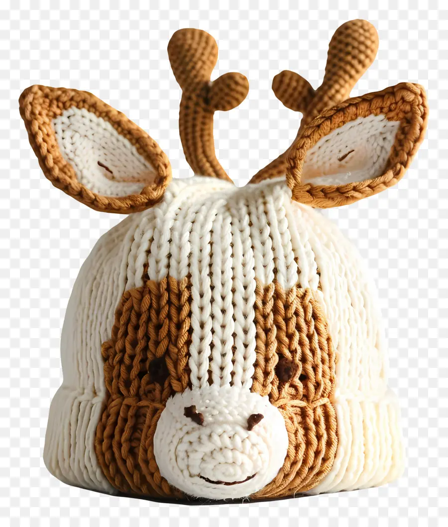 knit cap reindeer hat knitted white brown