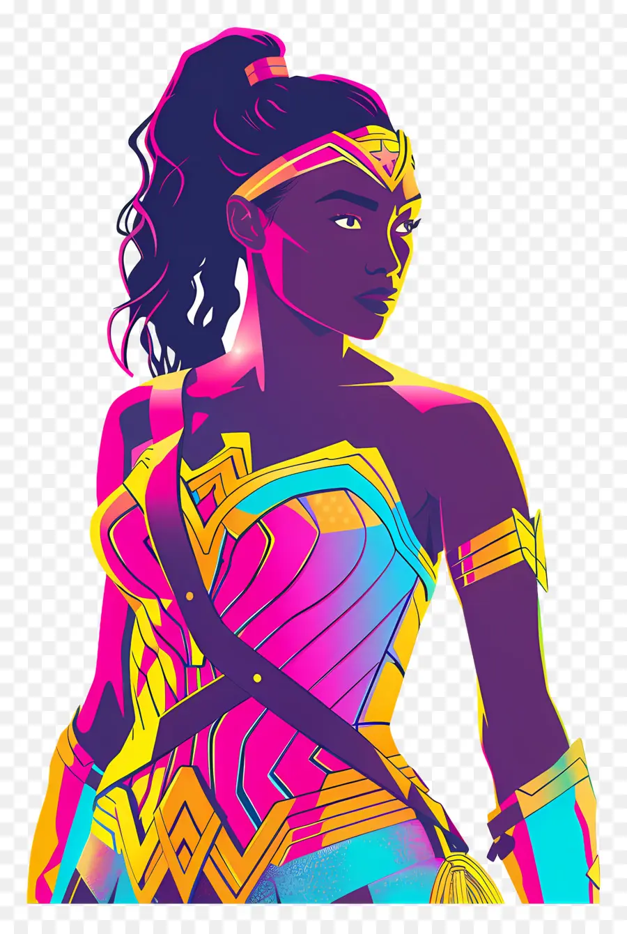 Nubia Wonder Woman Woman Kleid Perücke Überraschung - Lebendige, überraschte Frau in Neonfarben Illustration