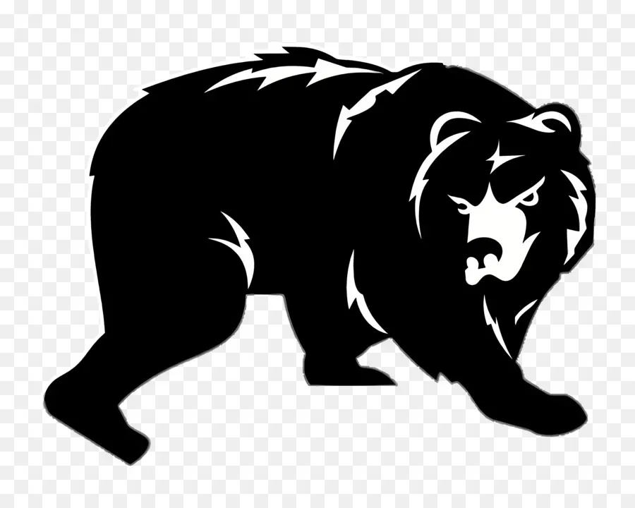 orso logo orso logo illustrazione in bianco e nero disegno orso realistico orso in piedi su due gambe - Illustrazione realistica in bianco e nero