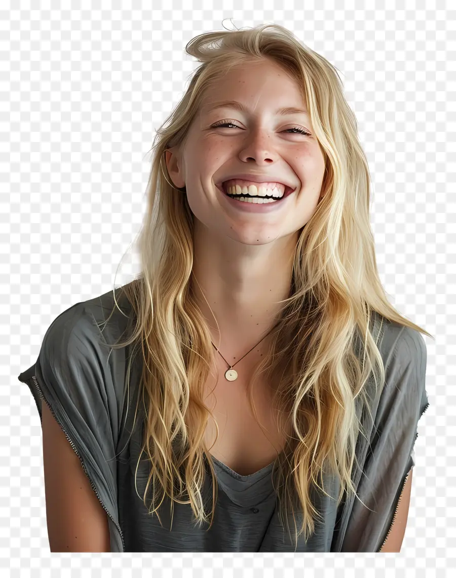 lachende Frau Frau Lächeln Profil blonde Haare - Lächelnde Frau mit kurzen blonden Haaren