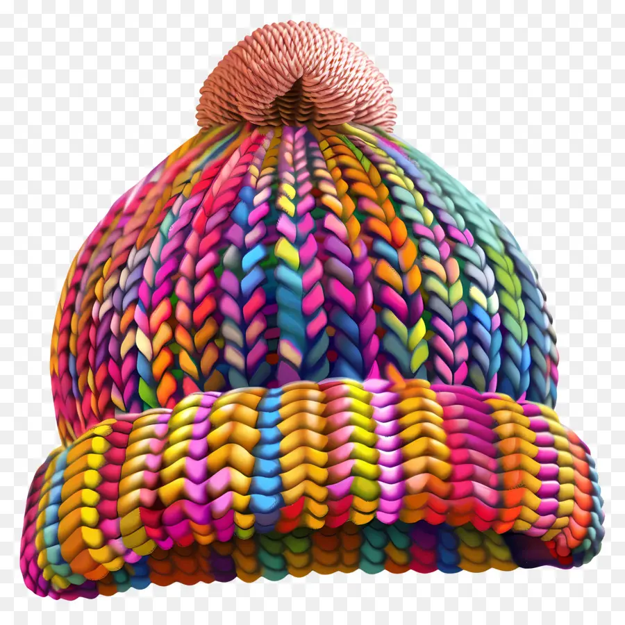 Strickkappe Strickhut Buntes Streifengarn - Buntes gestrickter Hut mit mehrfarbigen Streifen, mittelgroße Größe