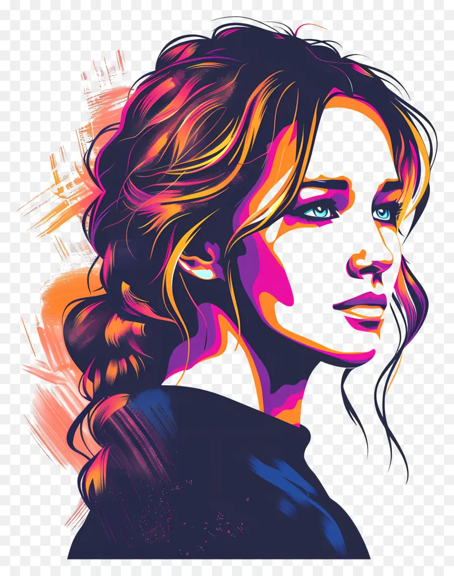 Jennifer Lawrence Porträtmalerei Neon Farben junge Frau Profilansicht - Gelassener Profil mit Neonakzenten in der Malerei