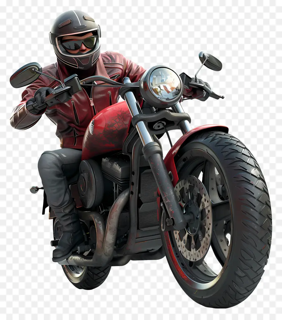 Motorradfahrer Red Motorcyklu - Mann in roter Jacke auf rotem Motorrad