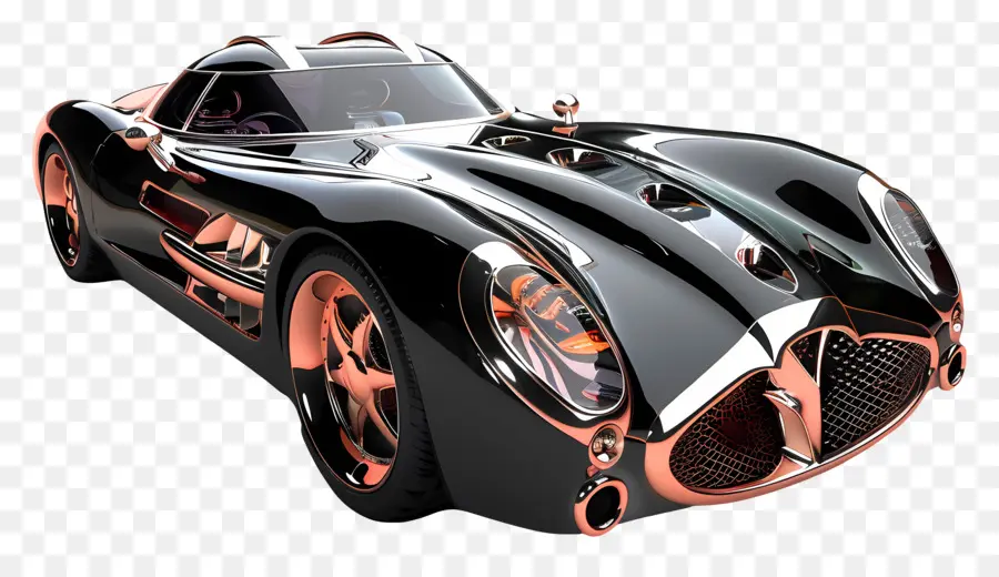 model car futuristic car black and gold sports car high speed driving carbon fiber body