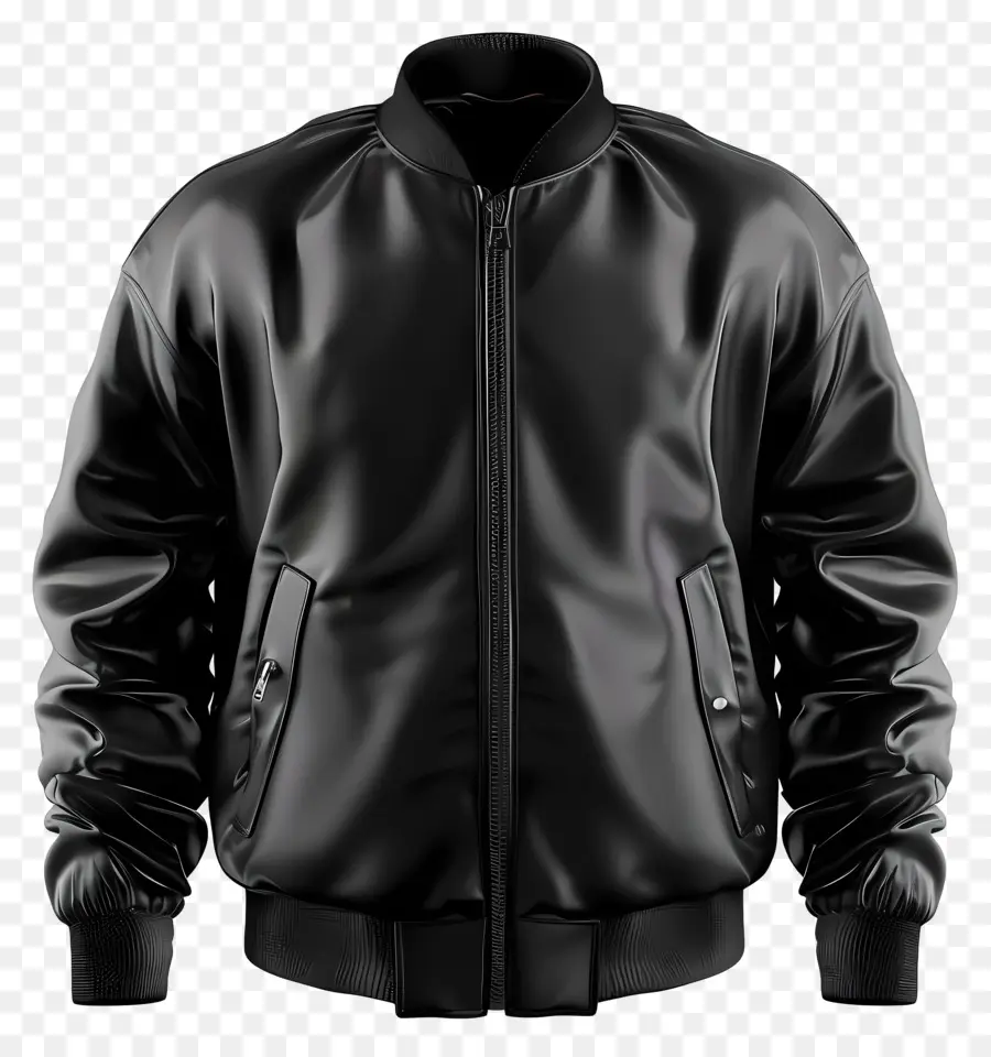 Giacca giacca nero zippers tasche alte collare - Giacca nera con cerniere, colletto alto, materiale lucido