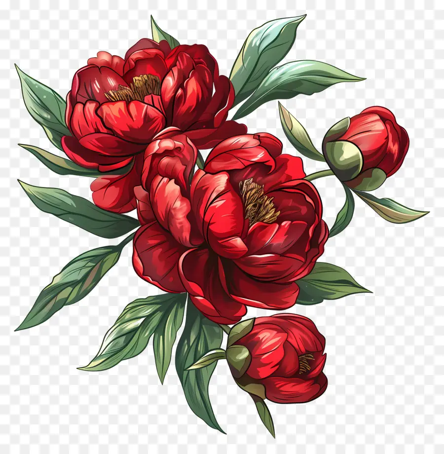 Peonies Red Peonies Flowers Bloom Petals - Peonie rosse in piena fioritura su nero
