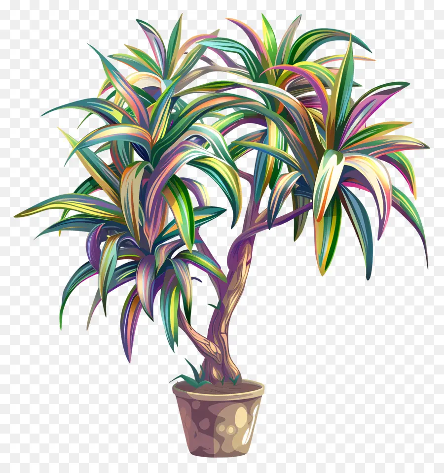 Dracaena künstliche Pflanze Topfpflanze mehrfarbige Blätter Wohnkultur - Bunte künstliche Topfpflanze mit dunklen Stielen