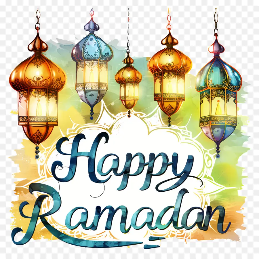 Happy Ramadan Bunte Laternen Metalllaternen hängen Laternen gemusterte Laternen - Bunte hängende Laternen mit komplizierten Designs