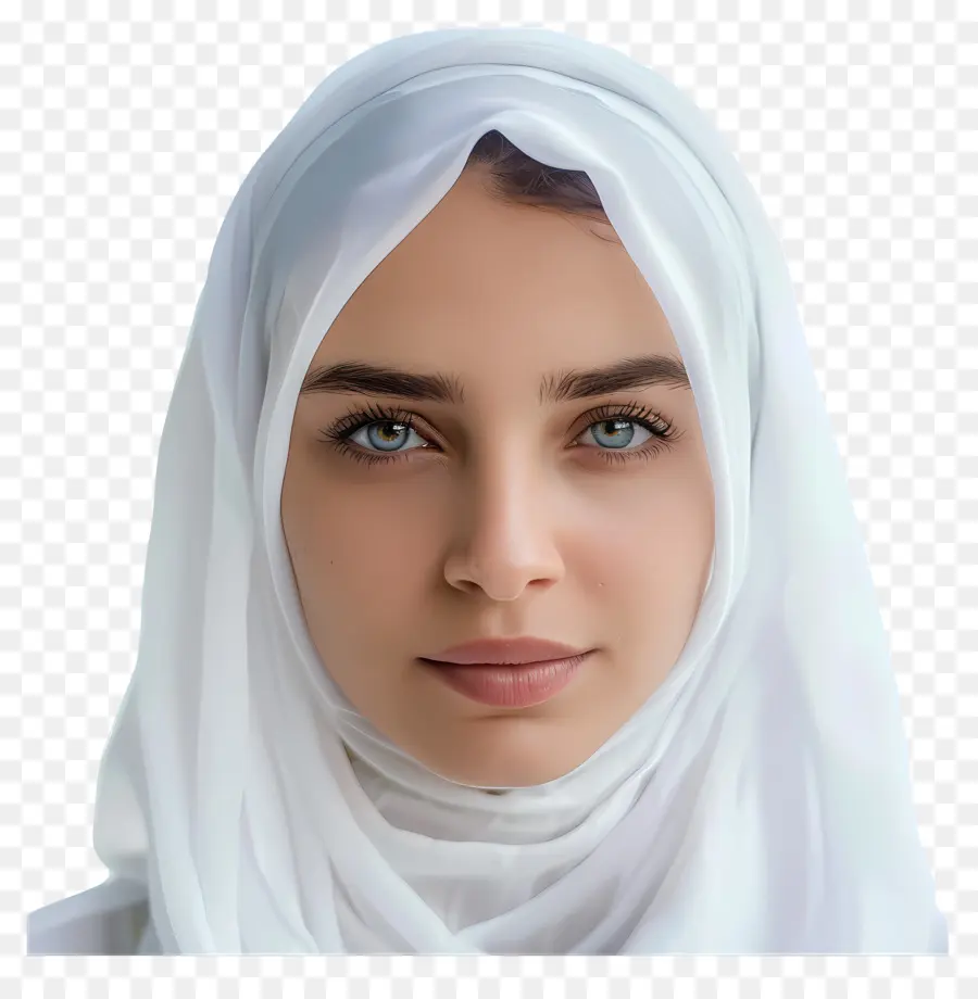 Moda islamica - Donna con copertura bianca alla testa, Blue Eye