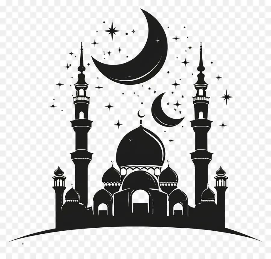 Tiếng ả rập - Minh họa nhà thờ Hồi giáo phức tạp với mặt trăng và các vì sao