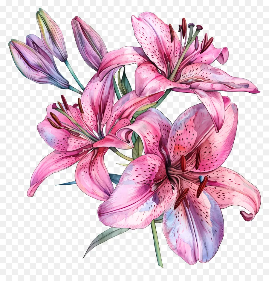 lily pink lily flowers painting petals brown spots