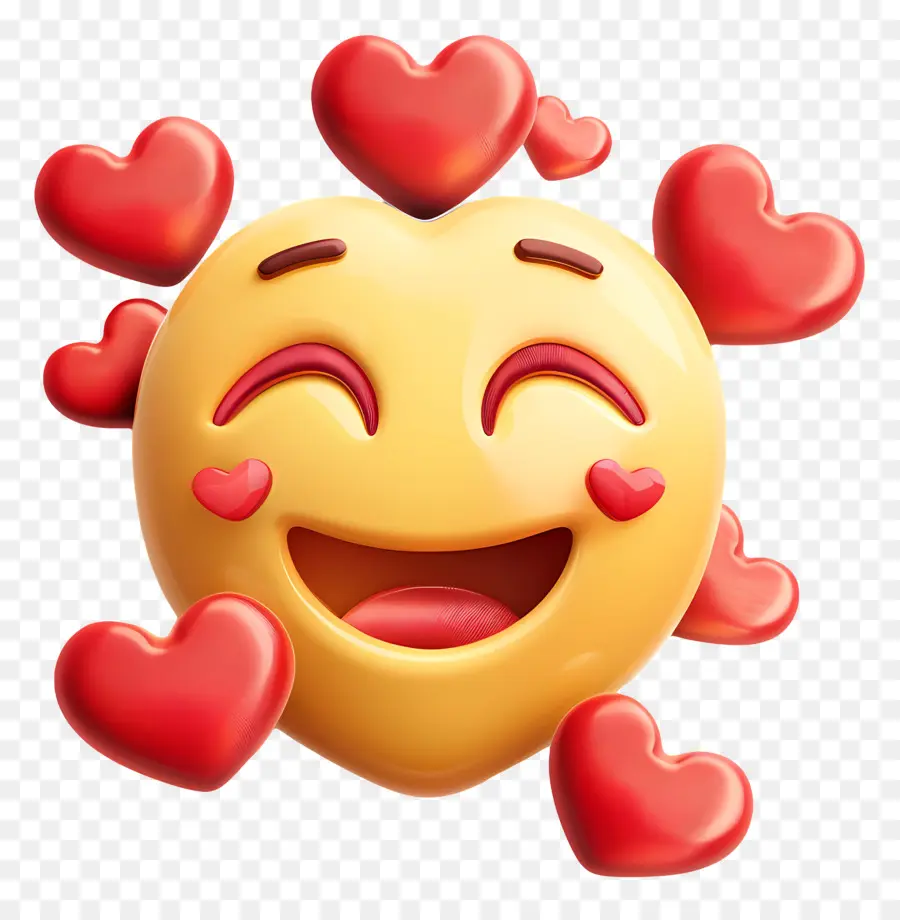 Social Media - Gelbes Emoji Gesicht mit Herzen, schwarzer Hintergrund