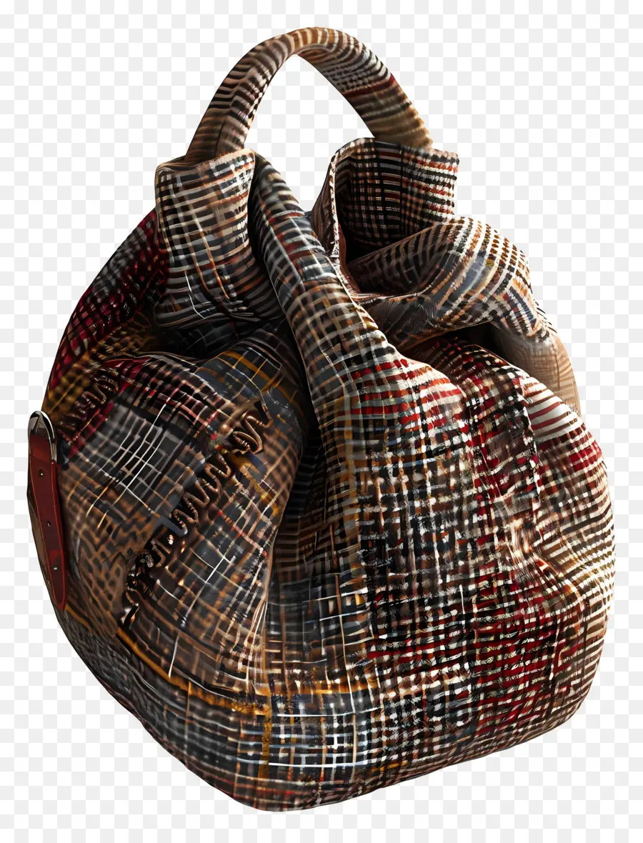 Hobo -Bag Plaid Bag gewebter Stoff Holzgriff Schultergurt - Karierte Tasche mit Holzgriff, bestickter Front