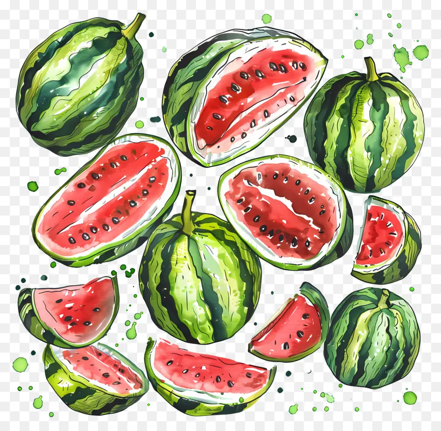 Wassermelone - Wassermelonenscheiben in verschiedenen Reife gestapelten Kunst