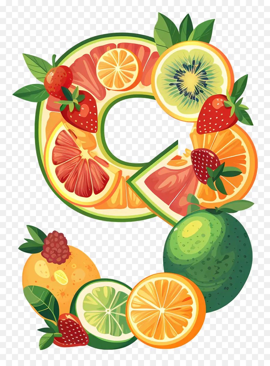 số 9 lát trái cây quả cam - Tác phẩm điêu khắc trái cây với trái cây và số thái lát