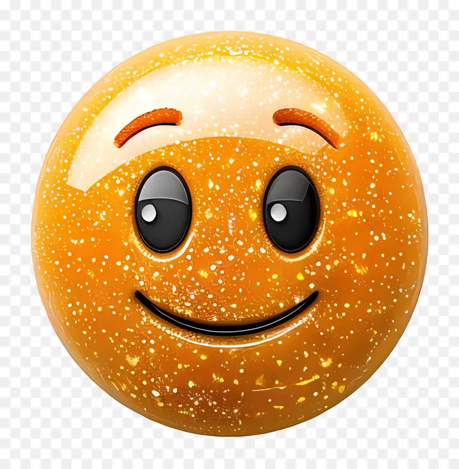 emoticon - Viso emoji dorato con glitter, sorridendo. 
Luminoso