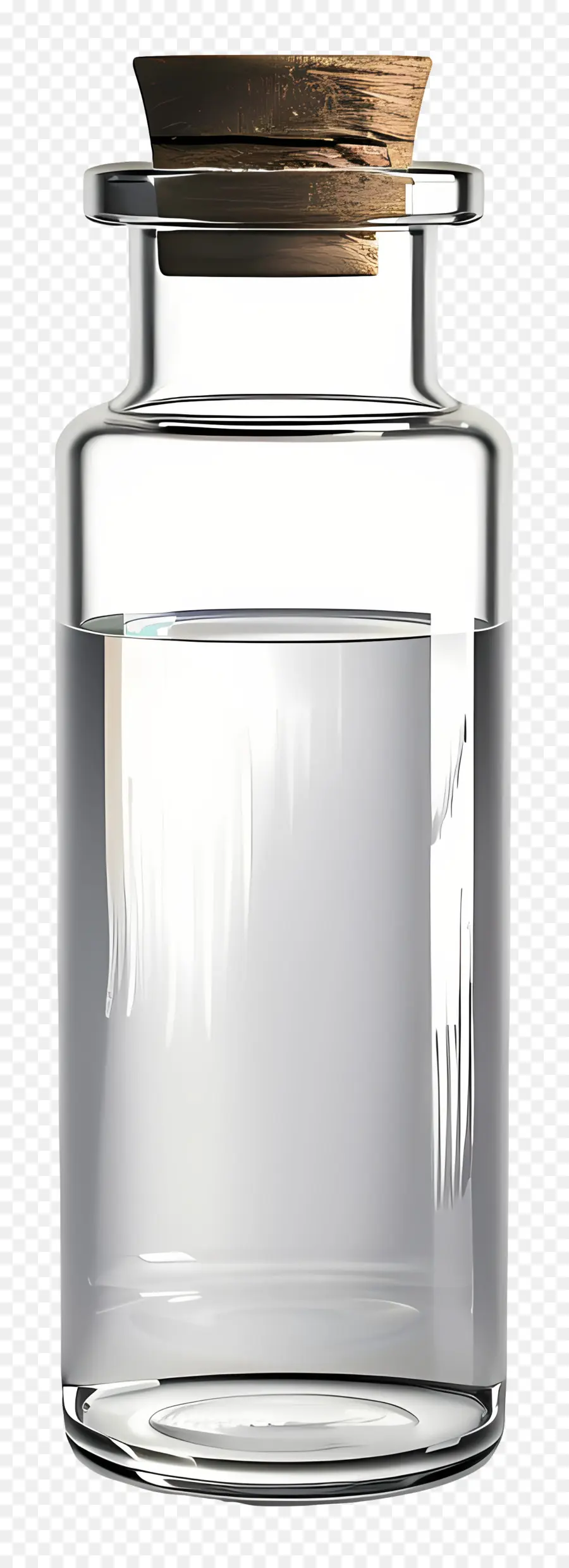 Glasfläschchen klarer Glasbehälter Wasser durchscheinend noch flüssig - Klarer Glasbehälter mit stillem Wasser gefüllt