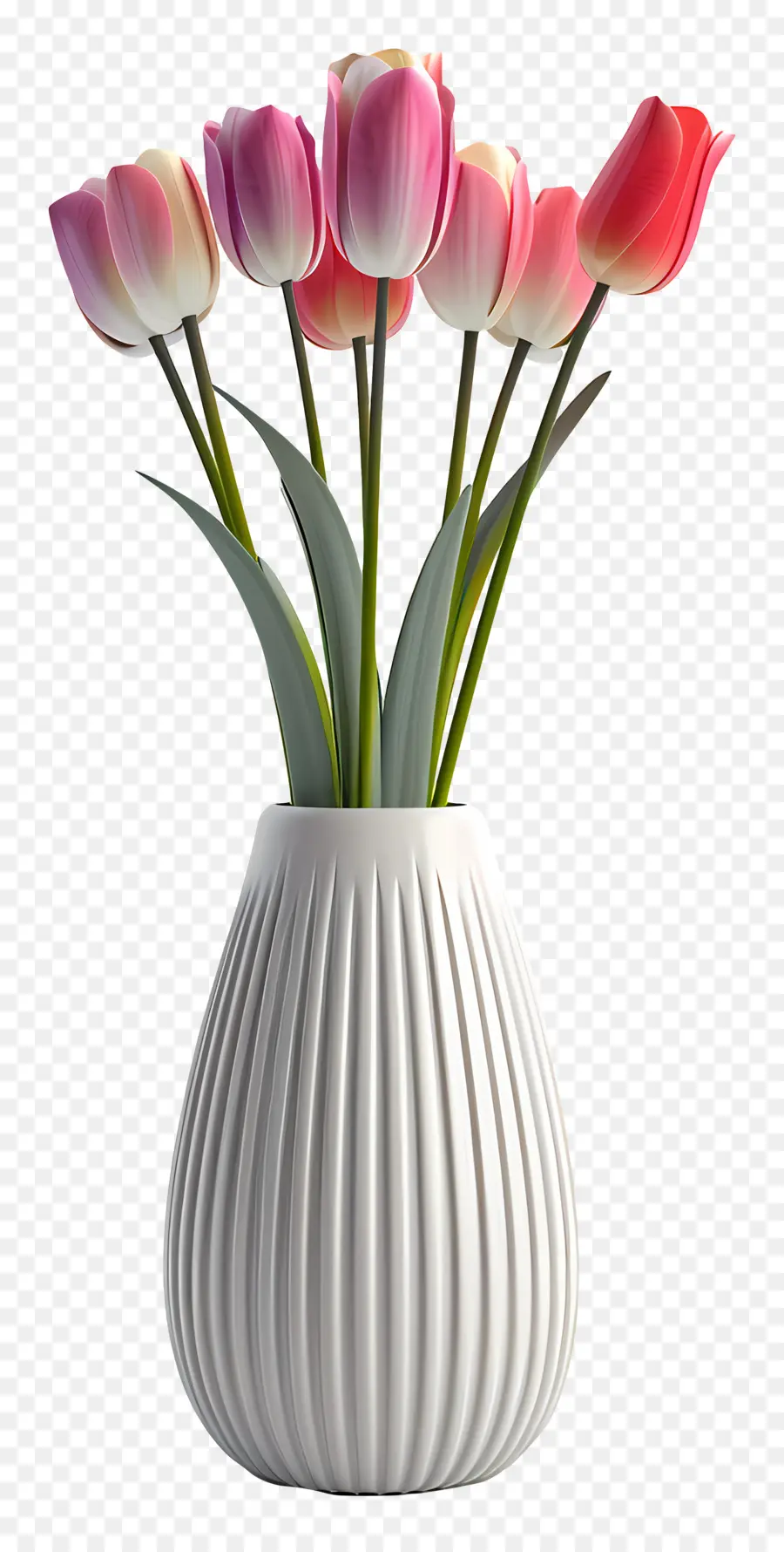 Gesteck - Weiße Vase mit rosa Tulpen, lässig Arrangement