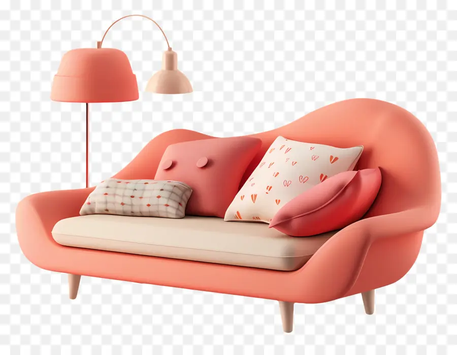 divano di divano rosa a forma di cuore a forma di cuore cuscini in tessuto morbido - Divano rosa con schiena a forma di cuore, camera accogliente