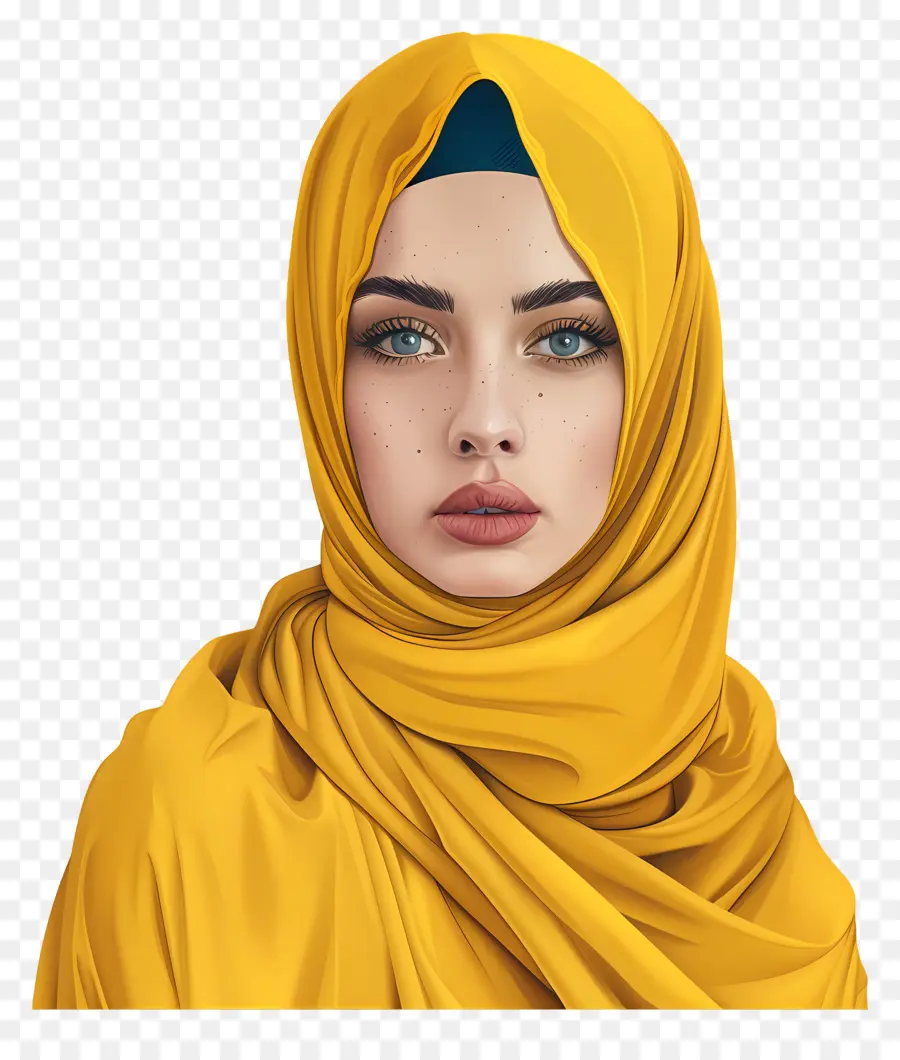 Hijab - Donna in hijab giallo con ciglia