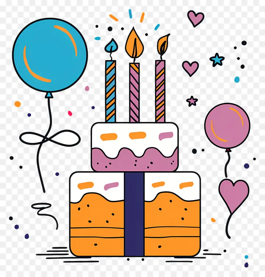 Geburtstag wünschen - Geburtstagstorte mit Kerzen und Luftballons