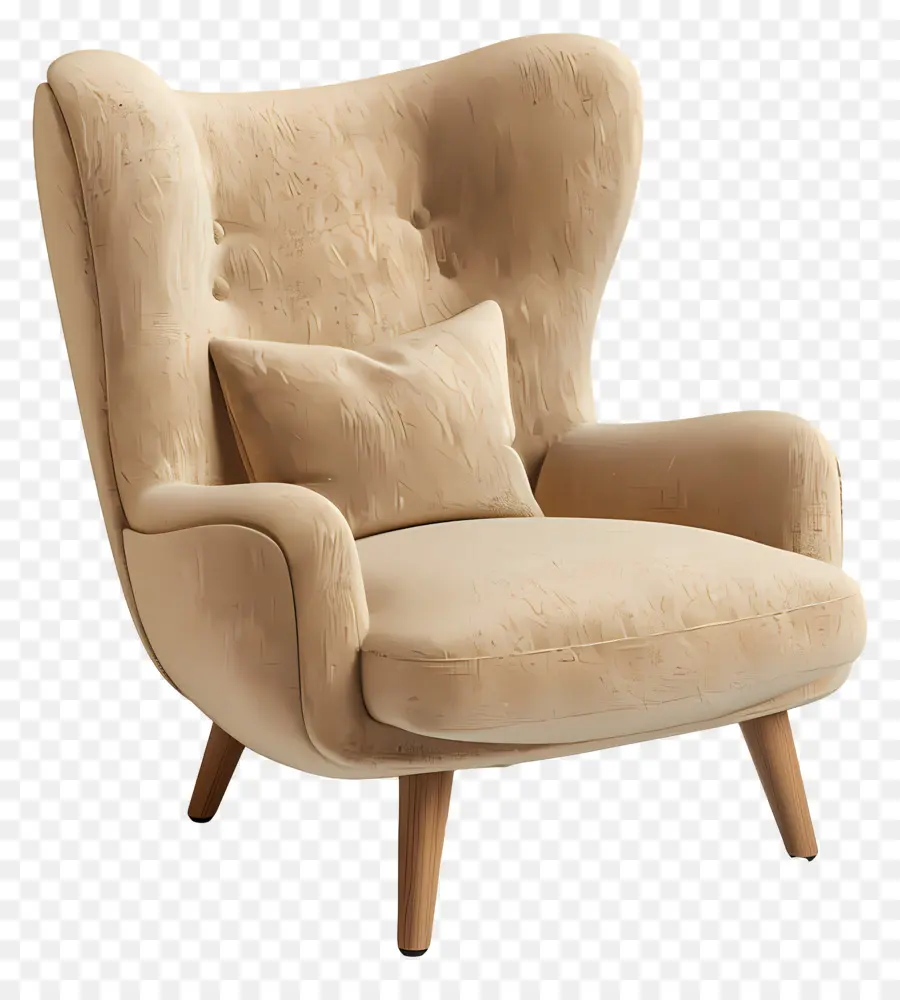 sedia morbida a gambe in legno angolare in legno angolare gambe taupe - Elegante poltrona beige con gambe di legno