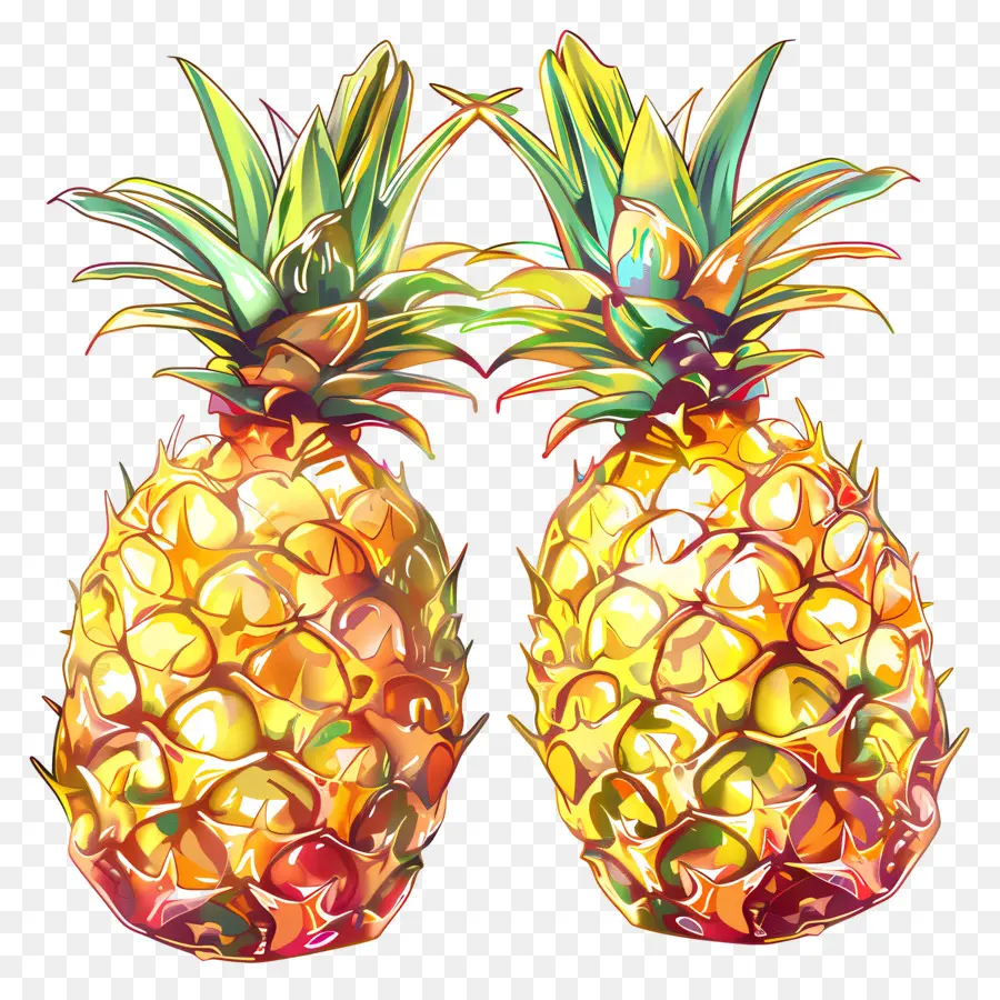pineapples painted fruit vibrant colors tropical orange slices