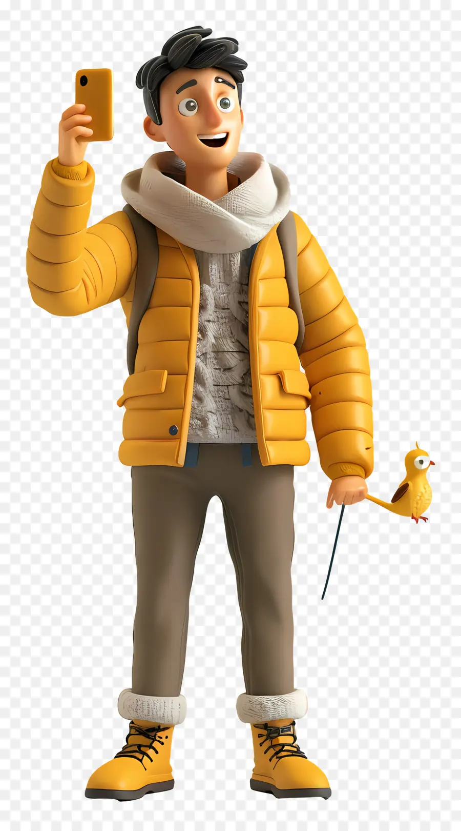 Mann, der Selfie modische Streetstyle Yellow Jacket Handy nimmt - Keine rechte Hand im Bild sichtbar