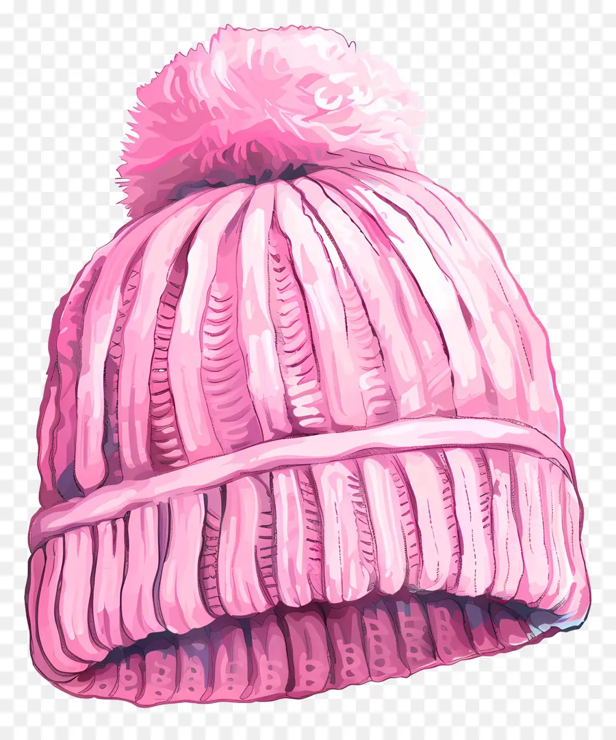 Mütze Hut rosa Strickhut Pompom Hut verjüngter Strickhut Ohrschützer Hut - Pink gestrickter Hut mit Pompom, sich verjüngter Form
