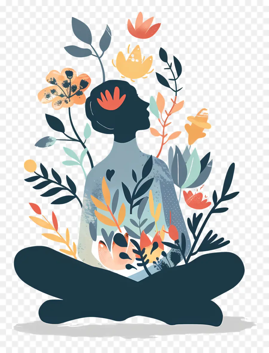 Meditazione della salute mentale Yoga Lotus Posizione contemplazione - Donna che medita in ambientale naturale serena