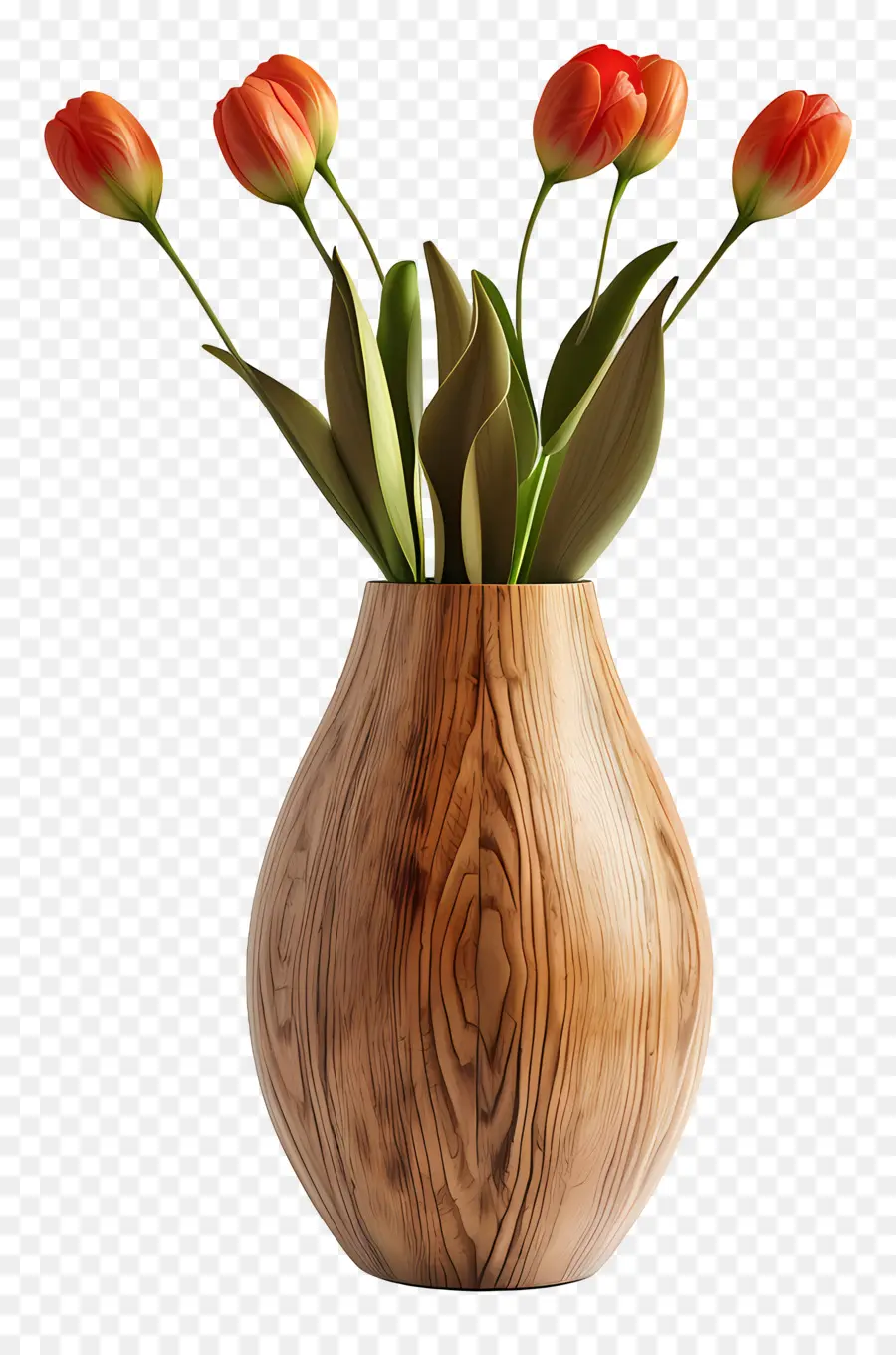 hoa sắp xếp - Hoa tulip màu cam nghệ thuật trong bình gỗ