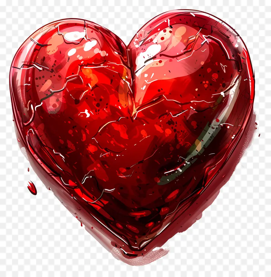 Rotes Herzglas Herz Rot und blaue Risse Blasen Blasen - Rotes und blaues Glasherz mit Rissen