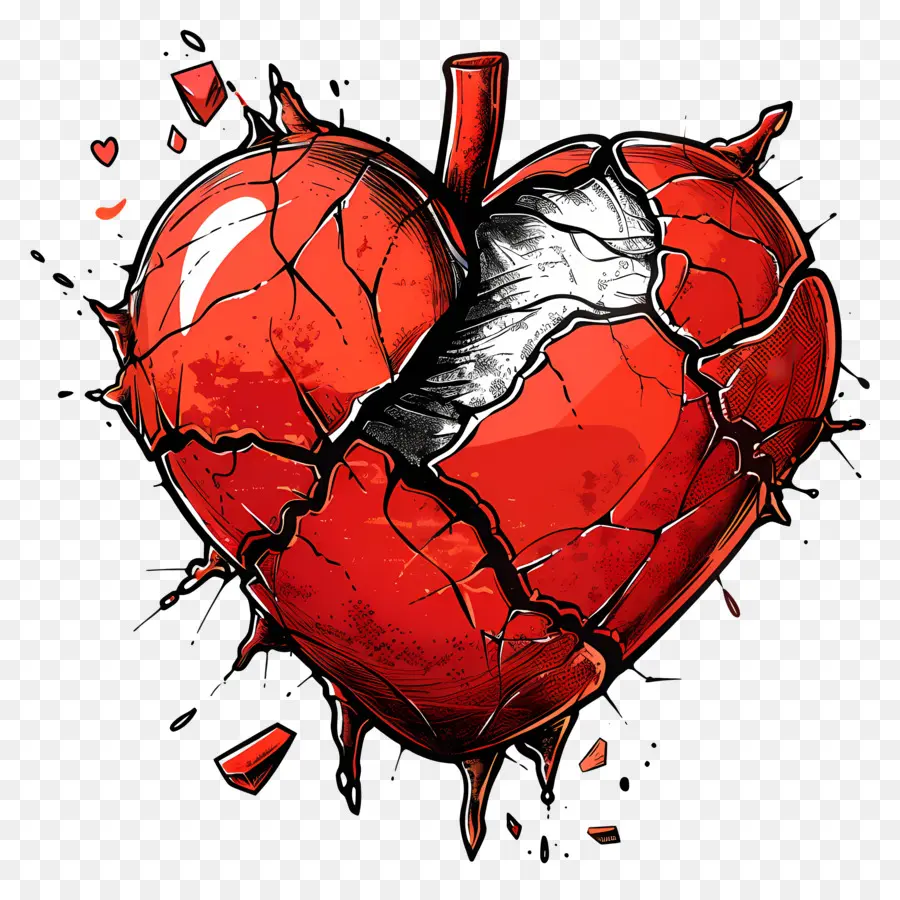 gebrochenes Herz - Abstraktes rotes Herz mit gerissenem Zentrum
