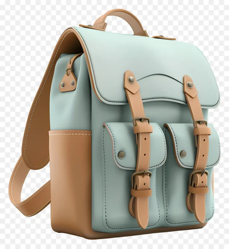 Backpack Túi Backpack Light Blue Backpack Da Backpack Dây có khóa kéo - Ba lô da màu xanh nhạt với nhiều ngăn