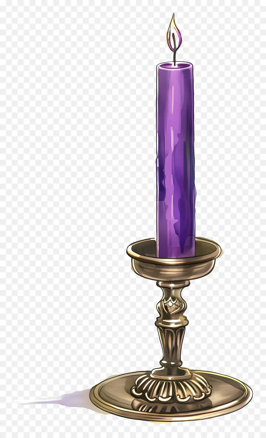 candle in candlestick candle purple flame gold-plated