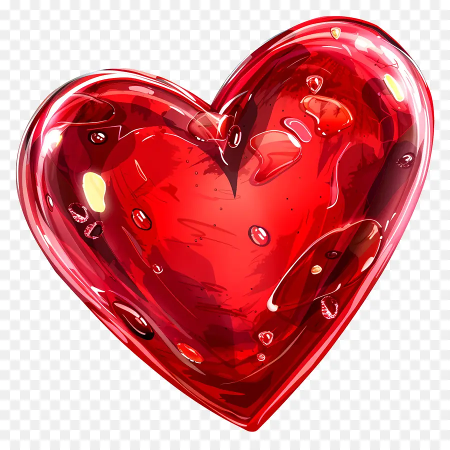 Rotherzherzförmiges Glasobjekt Ornament Dekoration Symbol der Liebe - Glänzende rote Herzglasschmuck mit Blasen