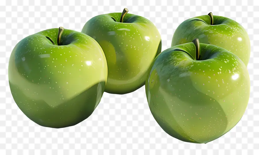 Granny Smith Apple Green Mela Simmetrica Simmetrico Forma rotonda liscia - Tre mele verdi in disposizione simmetrica